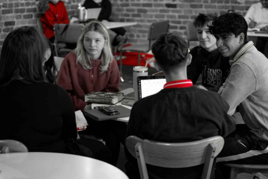 Students sitting in the campus coffee shop